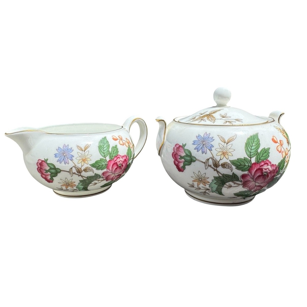 Wedgwood Charnwood WD3984 Bone China Sugar Bowl with Lid and Creamer Set England
